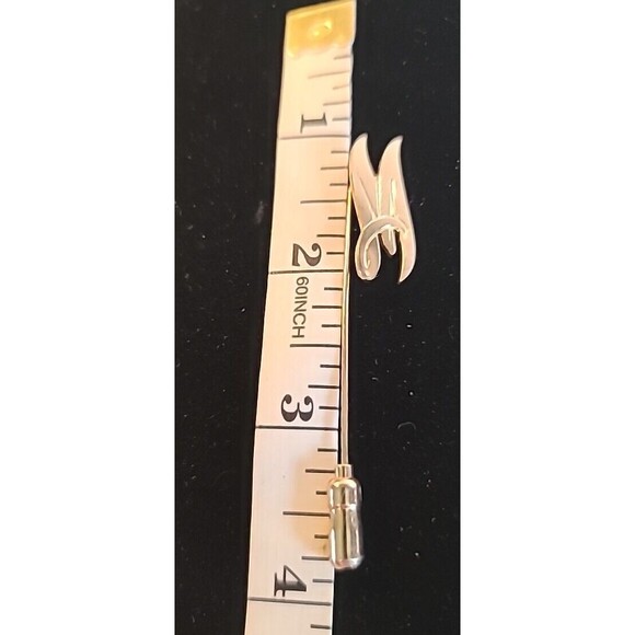 Vintage Initial "M" Lapel Stick Pin Classic Man Woman Goldtone Monogram Letter - Picture 3 of 4